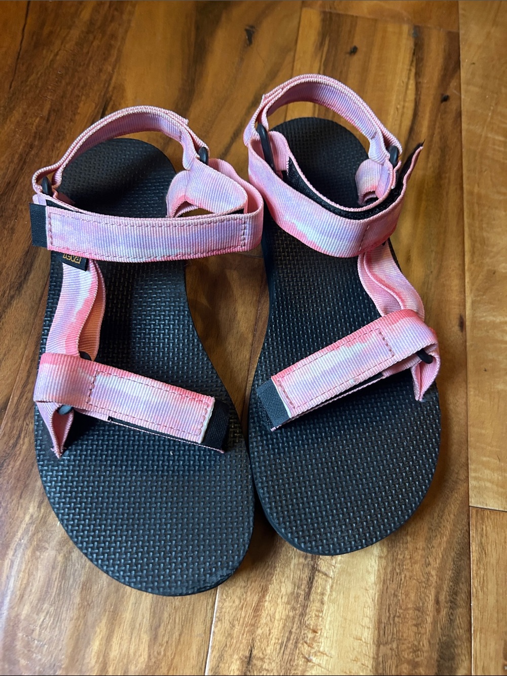 Teva Pink Adjustable Strap Sandals with Black Footbed